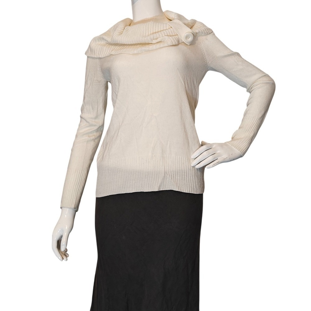 New York & Company Womens Cream White Cowl Neck Button Detail Sweater XS